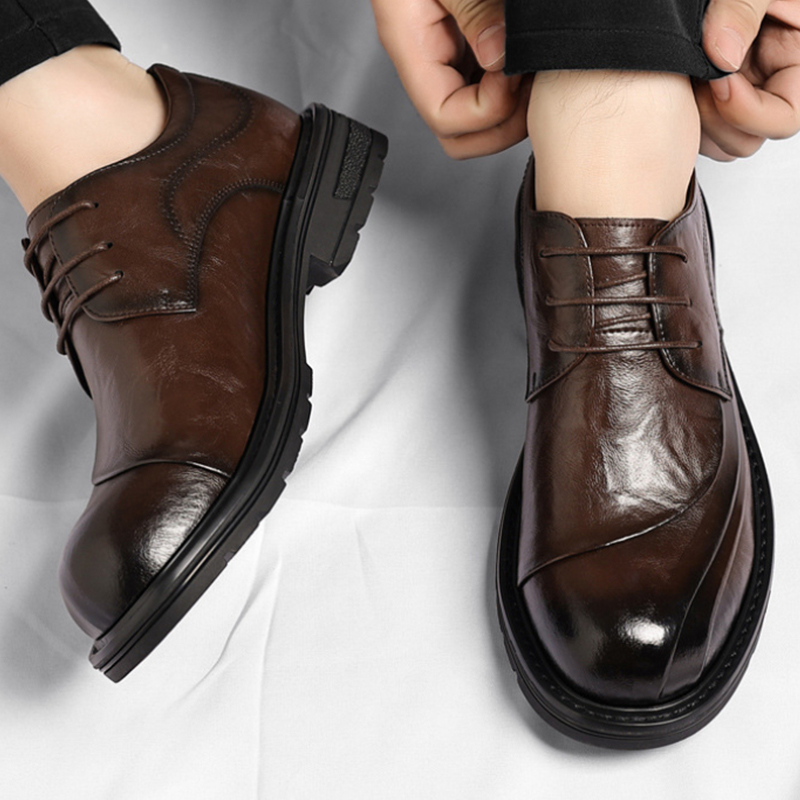 Men'S Formal Wear In Wedding - Brown Burnished Genuine Leather Lace Up