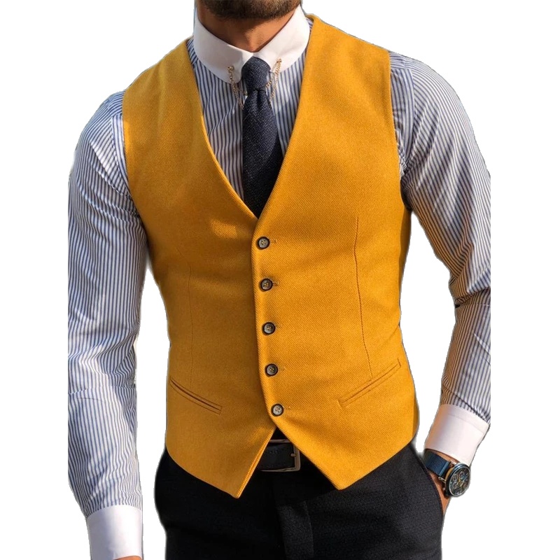 Formal Vest Waistcoat - Men's Suit Formal V Neck Wool