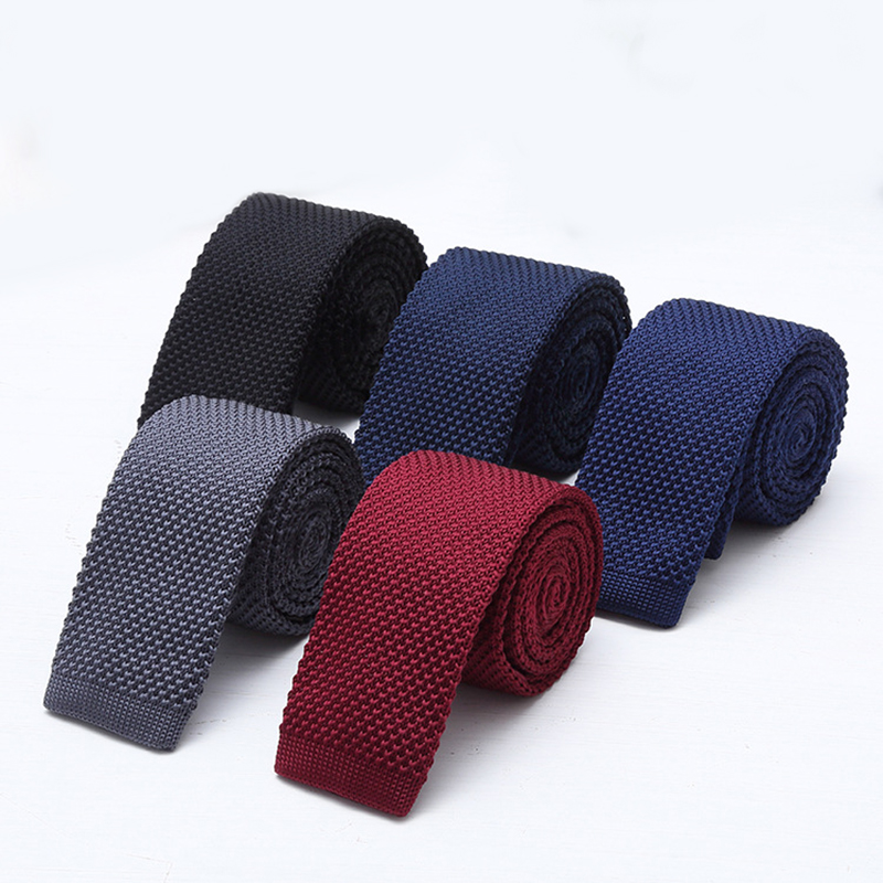 Men Formal Wear Blue - 6cm Solid Black White Knitted Neck