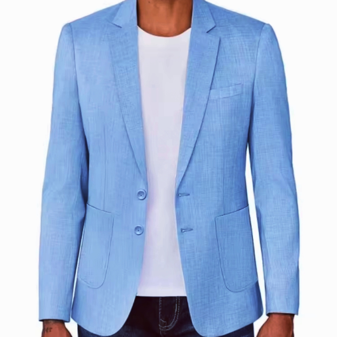 Men Formal Wear Blue - Slim Fit Men's Beige/Blue Linen Blazer