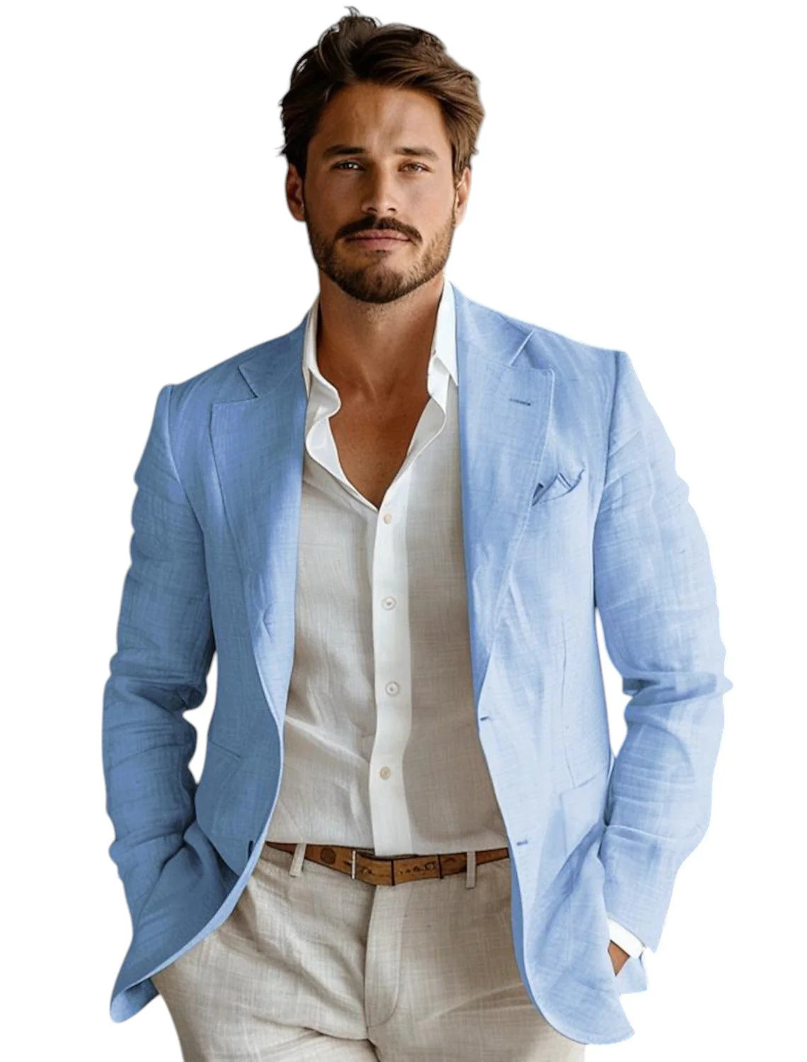 Men Formal Wear Blue - Blue Slim Fit Men's Linen Blazer