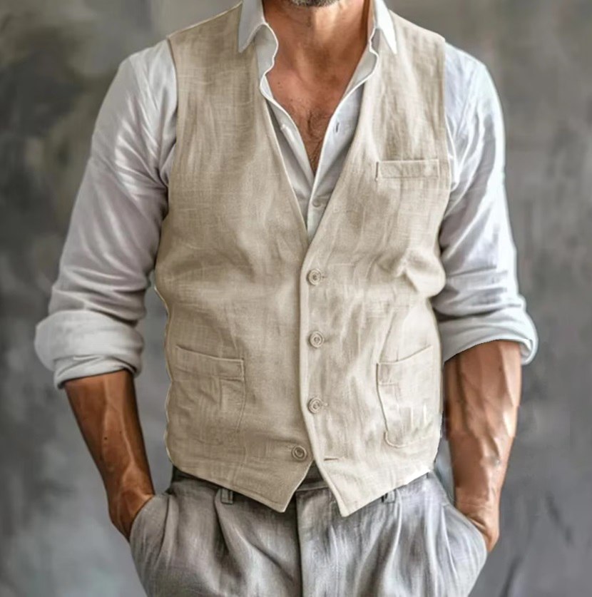 Men's Linen Vest Summer Male G - огляд і ціна Formal Vest Waistcoat