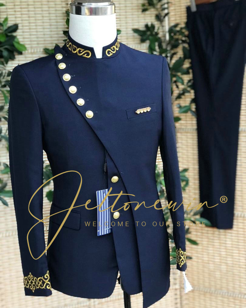 Men's Navy Blue Suit Set with  - огляд і ціна Men Formal Wear Blue