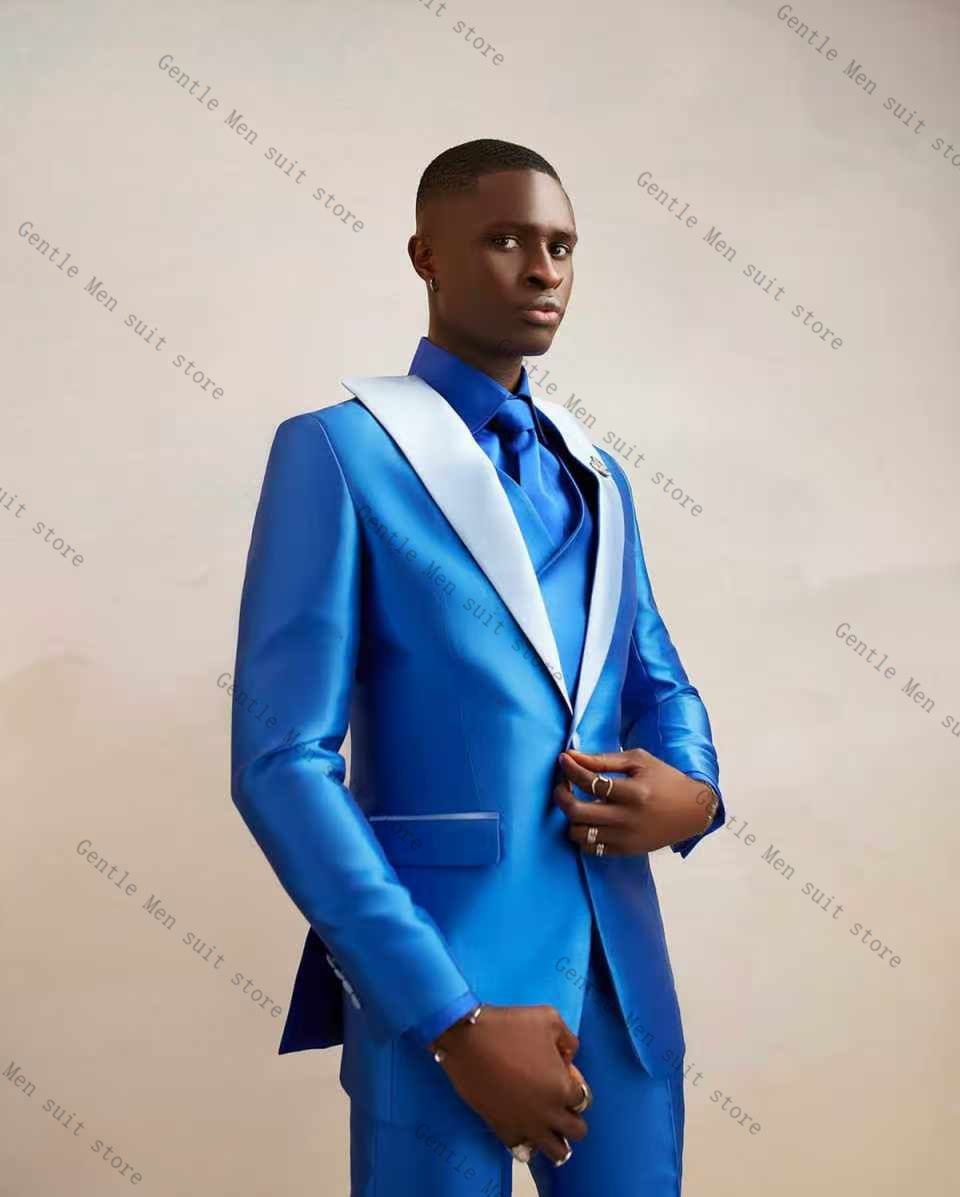 Light Blue Satin Men Suit Set  - огляд і ціна Men Formal Wear Blue