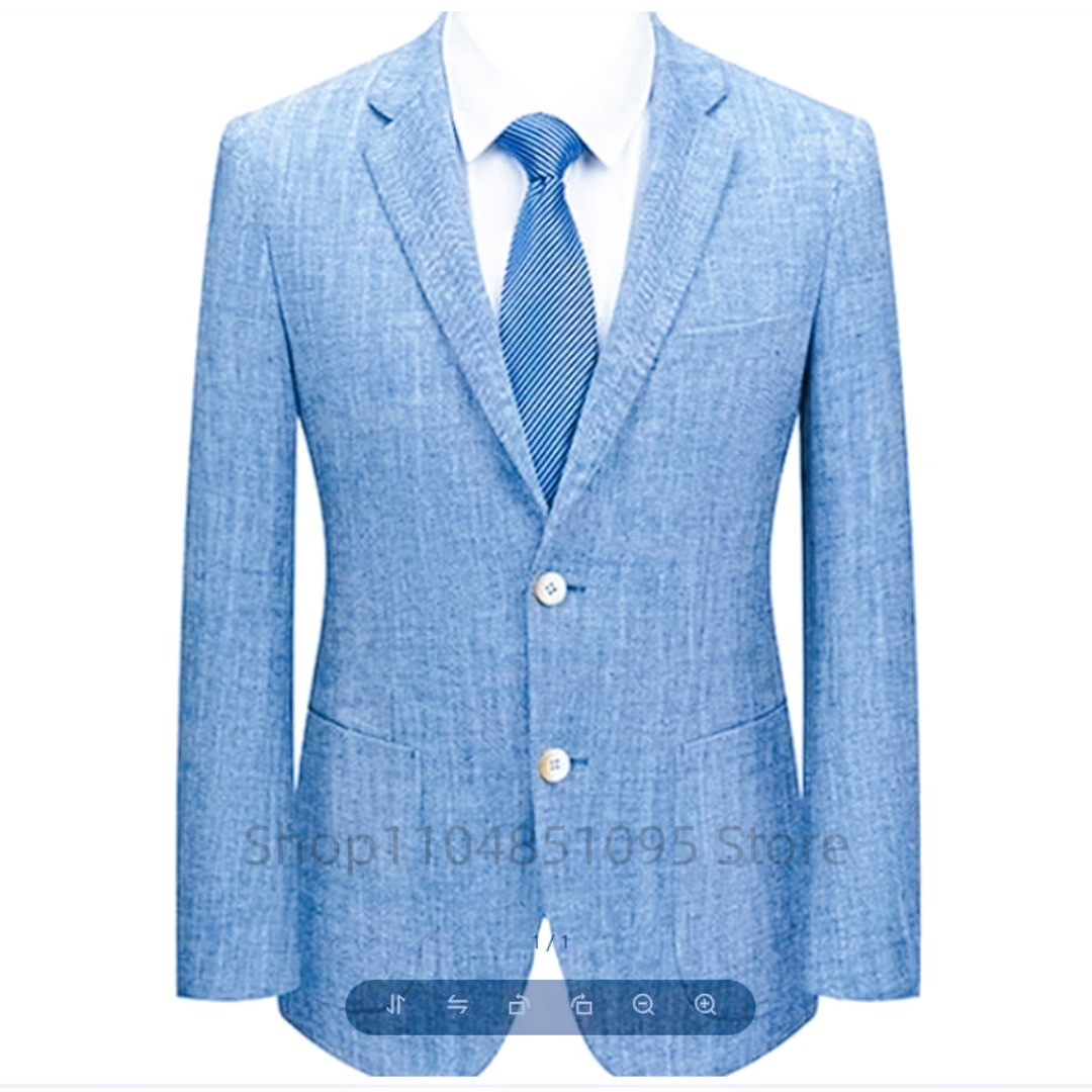 Men's Slim Fit Linen Suit Blaz - огляд і ціна Men Formal Wear Blue