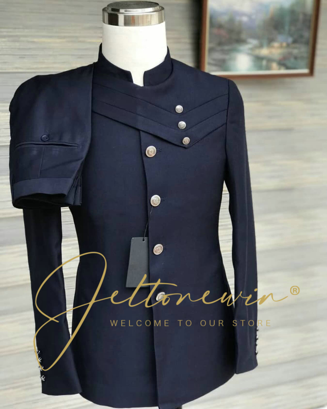Men's Navy Blue Suit Set with  - огляд і ціна Men'S Formal Wear In Wedding