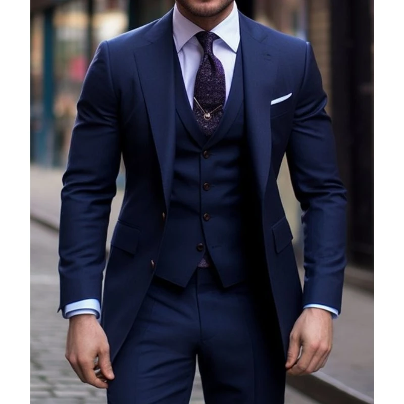 Navy Blue 3 Pieces Casual Male - огляд і ціна Men Formal Wear Blue