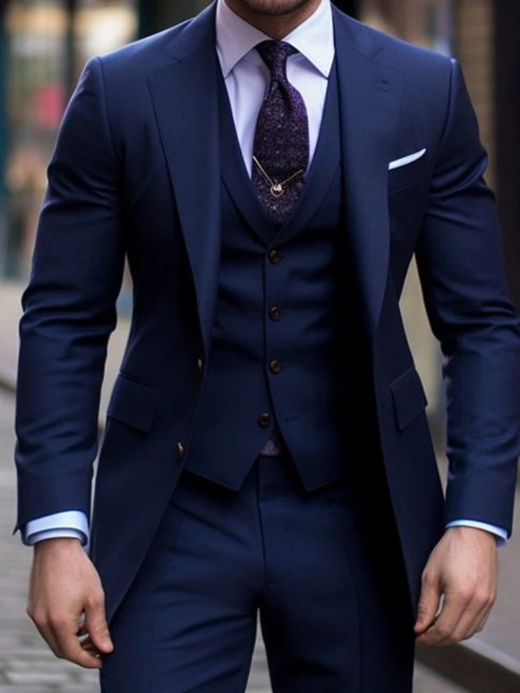 Navy Blue 3 Pieces Casual Male - огляд і ціна Men Formal Wear Blue