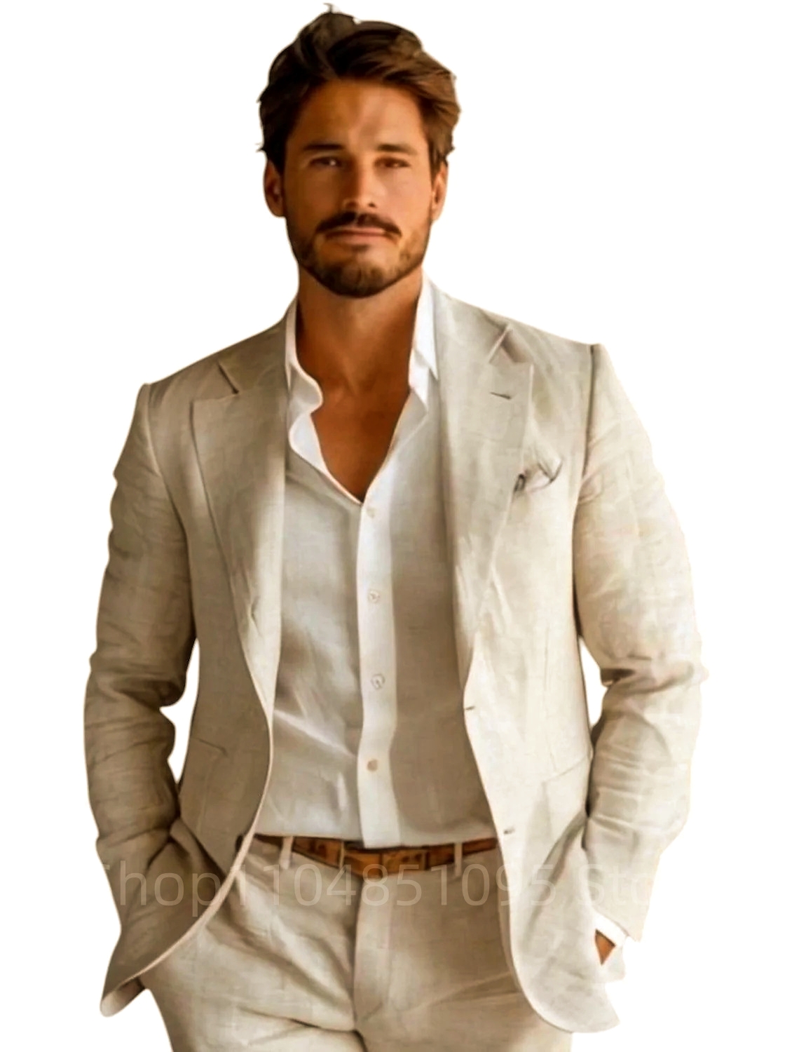 Blue Slim Fit Men's Linen Blaz - огляд і ціна Men Formal Wear Blue