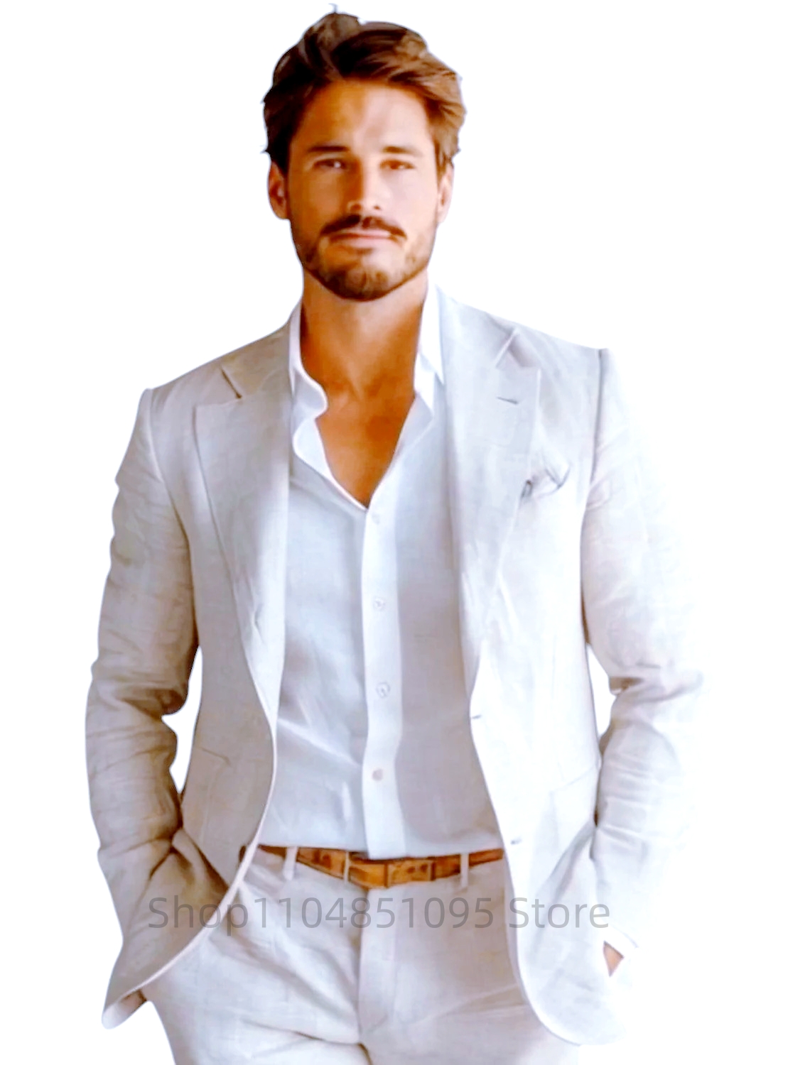 Blue Slim Fit Men's Linen Blaz - огляд і ціна Men Formal Wear Blue