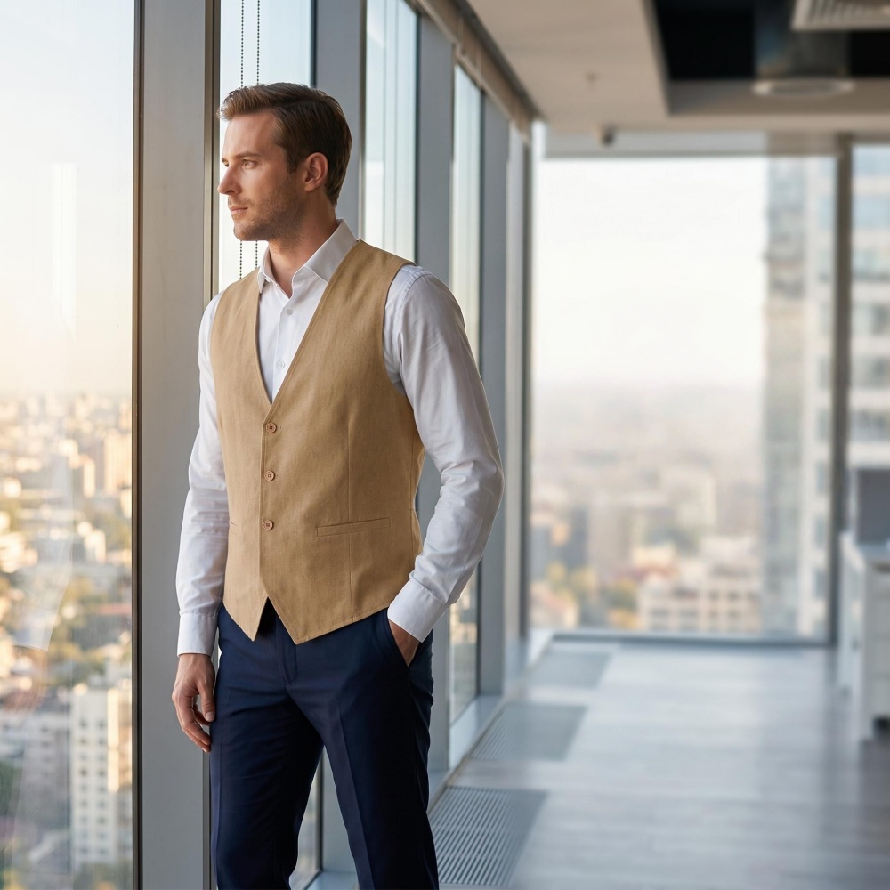 V Neck Men's Linen Vest Single - огляд і ціна Formal Vest Waistcoat