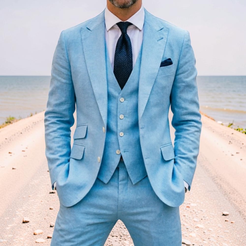 Sky Blue Linen Men Wedding Tux - огляд і ціна Men Formal Wear Blue