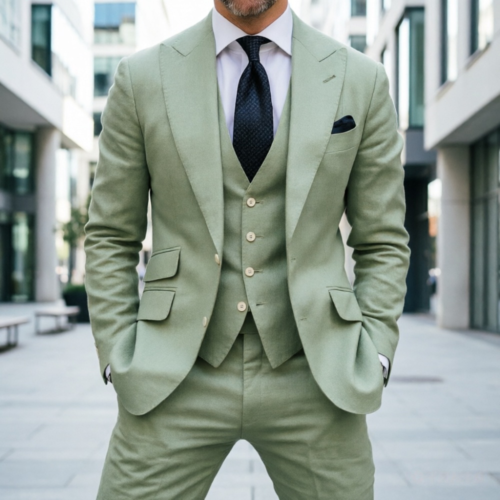 Sky Blue Linen Men Wedding Tux - огляд і ціна Men Formal Wear Blue